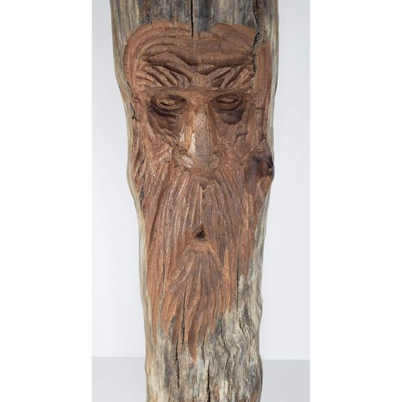 Wood Carved Tree Spirit Forest Gnome Wizard Bearded Man Folk Art 18" - Picture 1 of 9
